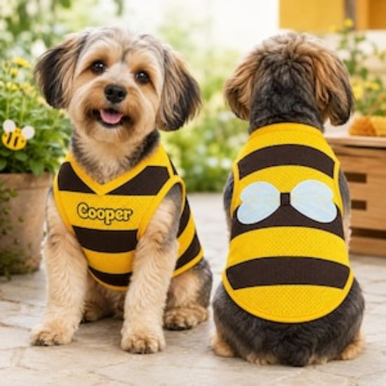 Custom Bee Dog Jersey, Personalized Pet Shirt with Name, Bumblebee Puppy Outfit, Summer Dog Clothes, Matching Front Back Costume Gift Outfit