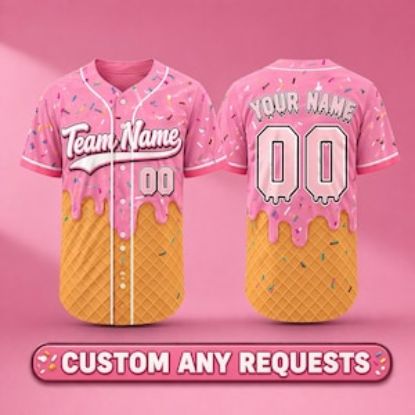 Custom Ice Cream Drip Baseball Jersey, Personalized Team Shirt, Summer Game Day Outfit, Cute Drip Sports Jersey Gift Team Family Matching