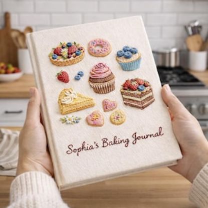 Personalized Hand Embroidered Baking Journal Book, Custom Name Cookbook Journal Floral Kitchen Notebook Gift for Baker Home Chef Keepsake