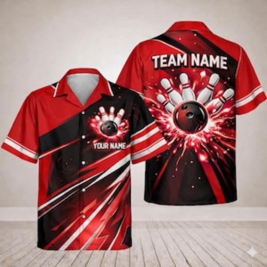 Personalized Bowling Shirt Custom Name, Retro Hawaiian Bowling Shirt, Team Matching Bowler Shirt, Bowling Lover Gift, Bowling Family Shirt