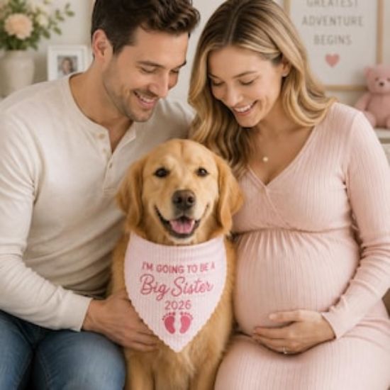 Big Sister Dog Bandana, Pregnancy Announcement Pet Bandana, Embroidered Puppy Scarf, Personalized Dog Accessory, Striped Pet Bandana