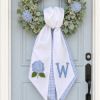Summer Hydrangea Wreath Sash, Blue Floral Door Hanger Bow, Personalized Monogram Door Decor, Embroidered Summer Wreath Accent, Summer Sash