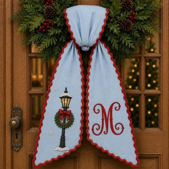 Embroidered Personalized Christmas Sash with Monogram 2026, Christmas Lamp Post Sash, Holiday Door Bow Sash, Custom Initial Christmas Decor