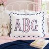 Picture of Personalized Embroidered Monogram Scalloped Pillow, Custom Appliqué Cushion, Nursery Decor, Preppy Dorm Room Gift