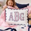 Picture of Personalized Embroidered Monogram Scalloped Pillow, Custom Appliqué Cushion, Nursery Decor, Preppy Dorm Room Gift