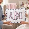 Picture of Personalized Embroidered Monogram Scalloped Pillow, Custom Appliqué Cushion, Nursery Decor, Preppy Dorm Room Gift