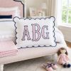Picture of Personalized Embroidered Monogram Scalloped Pillow, Custom Appliqué Cushion, Nursery Decor, Preppy Dorm Room Gift