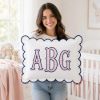 Picture of Personalized Embroidered Monogram Scalloped Pillow, Custom Appliqué Cushion, Nursery Decor, Preppy Dorm Room Gift