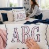 Picture of Personalized Embroidered Monogram Scalloped Pillow, Custom Appliqué Cushion, Nursery Decor, Preppy Dorm Room Gift