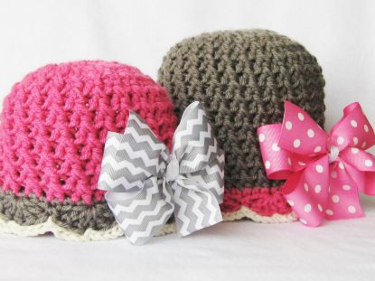 Picture of Hat CROCHET PATTERN - Bow-tastic Beanie & hair bow tutorial - Instant Download, crochet hat pattern, for girls, baby hat pattern, baby girl