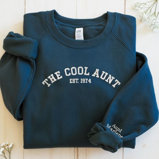 Picture of Embroidered The Cool Aunt Crewneck, Auntie Sweatshirt with Kids Names Shirt, Best Aunt Tshirt, Personalized Gift for Aunt, Auntie Sweatshirt