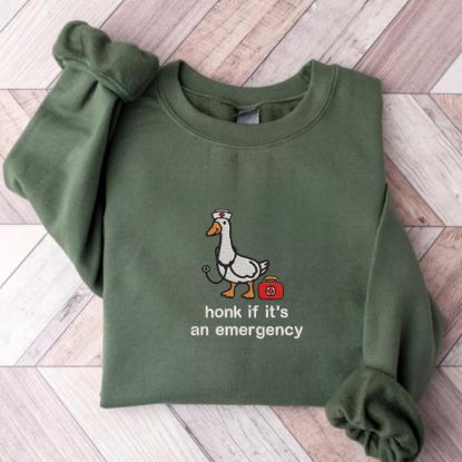 Picture of Embroidered Funny Goose Nurse Sweatshirt, Emergency Nurse Sweatshirt, Cute EMT Gift, Embroidered ER Nurse Shirt, Funny Nurse Gift