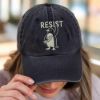 Picture of Embroidered Penguins Resist Hat, Protest Penguins Tshirt, Embroidered Penguins Against Tariffs, Subtle FDT Resistance, Funny Democrat Hat