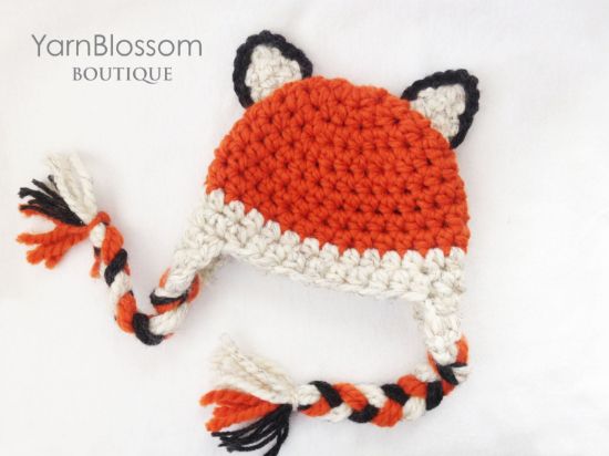 Picture of CROCHET PATTERN Baby Fox Earflap Hat (5 sizes included from newborn to 10 years old) Instant Download