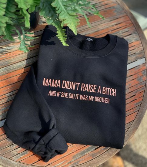 Picture of Embroidered Mama Didn't Raise A Bitch But If She Did It Was Definitely My Brother Sweatshirt, Funny Meme Shirt, Sarcastic Family Shirt