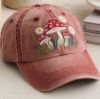Picture of Embroidered Mushroom Vintage Washed Hat, Natural Lover Gift, Cottagecore Embroidered Hat, Summer Hat For Her, Mushroom Embroidery
