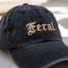 Picture of Embroidered Feral Vintage Washed Hat, Funny Feral Hat, Funny Quote Hat, Feral Era, Best Friend Gift, Sarcastic Embroidered Hat