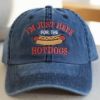 Picture of Embroidered I'm Just Here For The Hotdogs Baseball Hat, 4th of July Hat, Funny Hot Dog Hat, Retro Fourth of July Hat, Funny Hotdog Meme Hat