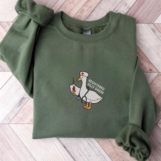 Picture of Embroidered Funny Goose Registered Nurse Sweatshirt, Nursing Student Hoodie, Nursing School Nurse Shirt, For Work RN, Nurse Life Sweatshirt