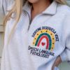Picture of Embroidered SLP Quarter zip Sweatshirt, Everyone Deserves A Voice, Speech Language Pathologist Pullover, Slpa SLP Gift for Speech Teacher