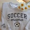 Picture of Embroidered Personalize Soccer Mom Kids Name On Sleeve Sweatshirt, Mom Soccer Sweater, Soccer Mama Shirt, Gift for Soccer Mom, Soccer Season