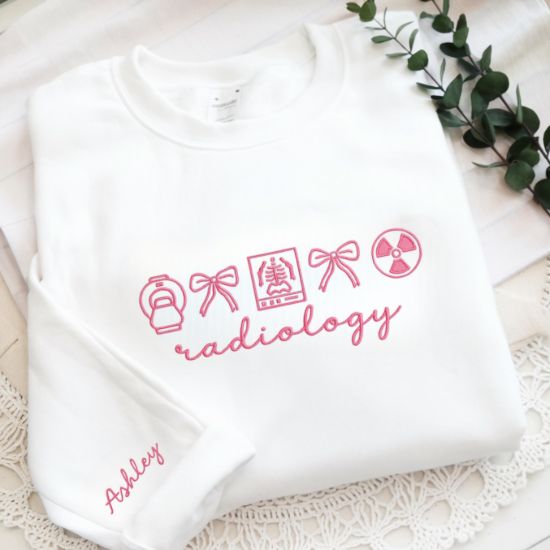 Picture of Embroidered Radiology Xray Tech Icon Sweatshirt With Name On Sleeve, Gifts for radiology tech, Radiology Department Shirt, Radiology Gifts
