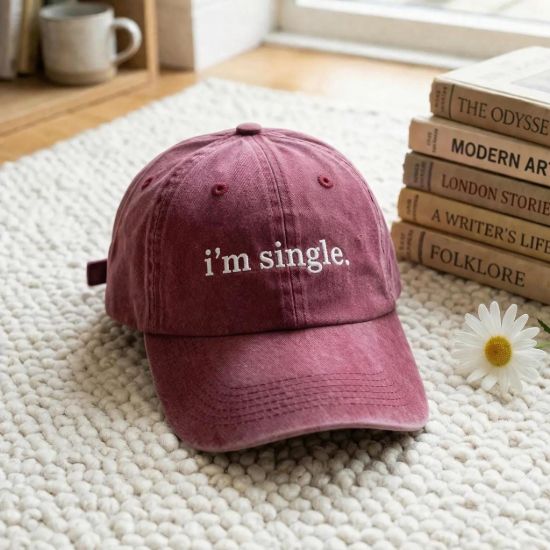 Picture of Custom I'm Single Embroidered Baseball Cap For Men And Women, Adjustable Vintage Washed Cotton Dad Hat With Funny Dating Message Cap Washed