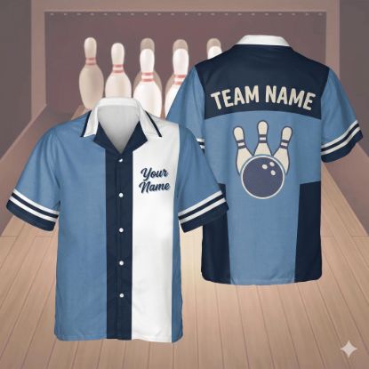 Picture of Custom Bowling Shirt Personalized Name Retro Hawaiian Bowling Shirt Team Matching Bowling Shirt Bowler Gift Bowling League Shirt Family