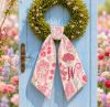 Picture of Summer Floral Wreath Sash, Embroidered Flower Door Bow, Personalized Monogram Sash, Front Door Decor, Cottage Garden Home Gift Sash