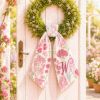 Picture of Summer Floral Wreath Sash, Embroidered Flower Door Bow, Personalized Monogram Sash, Front Door Decor, Cottage Garden Home Gift Sash