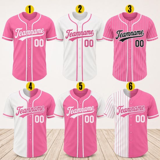 Picture of Custom Pink Baseball Jersey, Personalized Name Number Shirt, Team Uniform, Baseball Style  Shirt Gift, Team Baseball Matching Pink Shirt