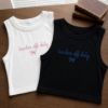 Picture of Teacher Off Duty Embroidered Baby Tee Tank Top, Funny Teacher Summer Shirt, Teacher Vacation Crop Top, Cute Teacher Gift Tee, Women Tank Top