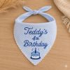 Picture of Personalized Dog Birthday Bandana, Custom Embroidered Pet Birthday Scarf, Green Striped Puppy Bandana, Birthday Dog Outfit, Pet Party Outfit