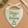 Picture of Personalized Dog Birthday Bandana, Custom Embroidered Pet Birthday Scarf, Green Striped Puppy Bandana, Birthday Dog Outfit, Pet Party Outfit