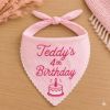 Picture of Personalized Dog Birthday Bandana, Custom Embroidered Pet Birthday Scarf, Green Striped Puppy Bandana, Birthday Dog Outfit, Pet Party Outfit