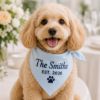 Picture of Custom Wedding Dog Bandana, Personalized Pet Bandana with Family Name, Embroidered Dog Scarf, Wedding Announcement Puppy Accessory Gift