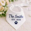 Picture of Custom Wedding Dog Bandana, Personalized Pet Bandana with Family Name, Embroidered Dog Scarf, Wedding Announcement Puppy Accessory Gift