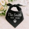 Picture of Custom Wedding Dog Bandana, Personalized Pet Bandana with Family Name, Embroidered Dog Scarf, Wedding Announcement Puppy Accessory Gift