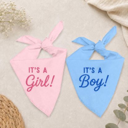 Picture of Embroidered Gender Reveal Dog Bandana, It’s A Girl It’s A Boy Pet Bandana, Baby Announcement Dog Scarf, Puppy Reveal Gift, Dog Cat Bandana
