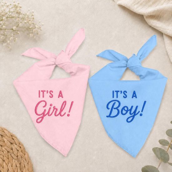 Picture of Embroidered Gender Reveal Dog Bandana, It’s A Girl It’s A Boy Pet Bandana, Baby Announcement Dog Scarf, Puppy Reveal Gift, Dog Cat Bandana