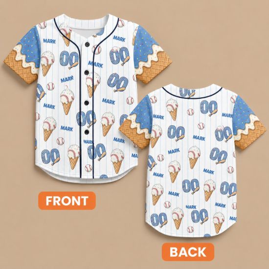Picture of Personalized Ice Cream Baseball Jersey Custom Name Number, Cute Summer Baseball Shirt, Matching Family Baseball Outfit Gift