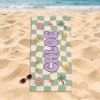 Picture of Personalized Kids Beach Towel, Custom Name Summer Beach Towel, Retro Checkerboard Pool Towel for Kids, Cute Summer Gift, Summer Beach Towel