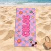 Picture of Personalized Kids Beach Towel, Custom Name Summer Beach Towel, Retro Checkerboard Pool Towel for Kids, Cute Summer Gift, Summer Beach Towel