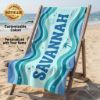 Picture of Personalized Beach Towel, Custom Name Beach Towel, Retro Wavy Pool Towel, Summer Vacation Towel, Coastal Beach Gift, Summer Beach Towel