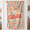 Picture of Retro Summer Beach Towel, Personalized Groovy Beach Towel, Custom Name Pool Towel, Smiley Face Summer Towel Gift, Summer Beach Towel