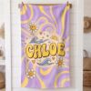Picture of Retro Summer Beach Towel, Personalized Groovy Beach Towel, Custom Name Pool Towel, Smiley Face Summer Towel Gift, Summer Beach Towel