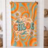 Picture of Retro Summer Beach Towel, Personalized Groovy Beach Towel, Custom Name Pool Towel, Smiley Face Summer Towel Gift, Summer Beach Towel