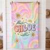 Picture of Retro Summer Beach Towel, Personalized Groovy Beach Towel, Custom Name Pool Towel, Smiley Face Summer Towel Gift, Summer Beach Towel