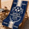 Picture of Personalized Pickleball Beach Towel, Custom Name Pickleball Pool Towel, Retro Coastal Pickleball Club Towel, Summer Vacation Beach Girl Gift