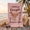 Picture of Personalized Cowgirl Beach Towel, Custom Name Summer Pool Towel, Western Coastal Cowgirl Summer Club Towel, Retro Beach Gift, Western Girl